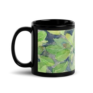 Green Leaves - 11oz mug handle left